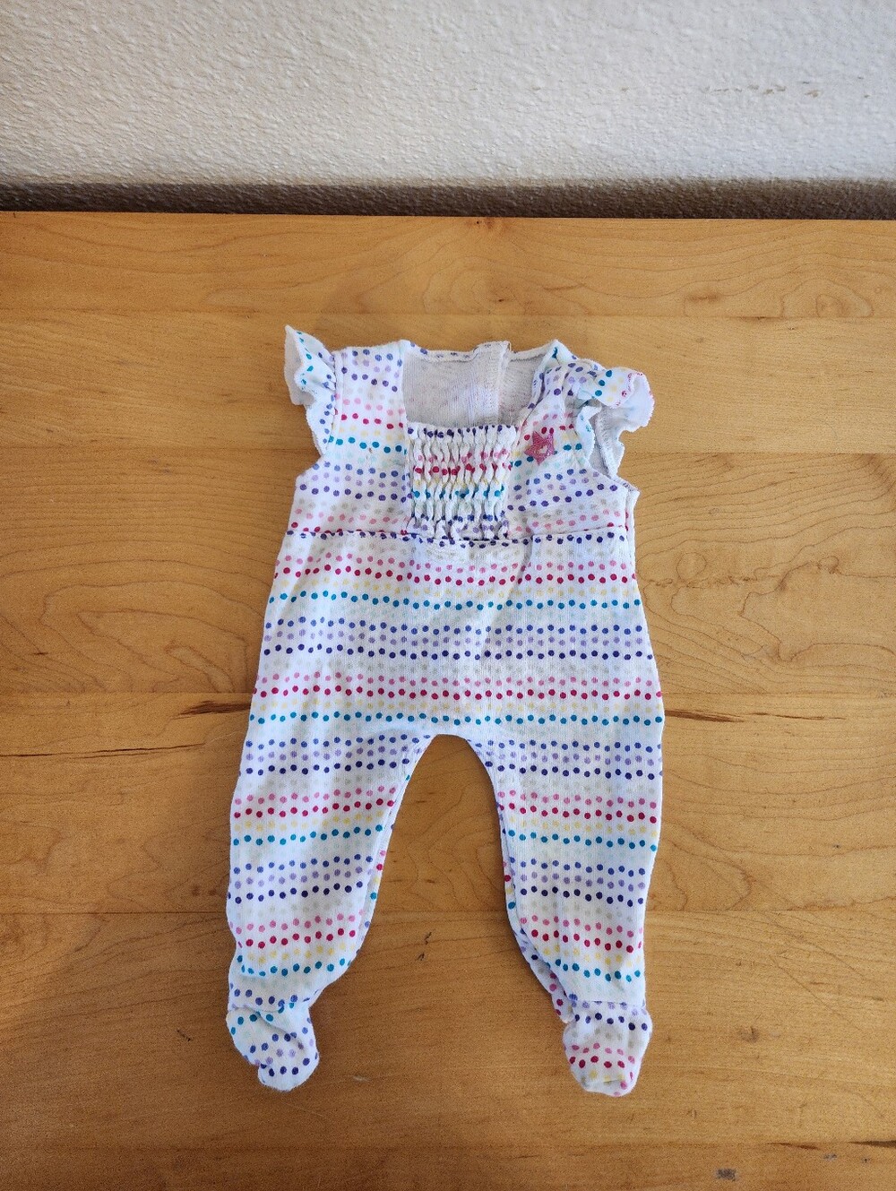 American Girl White Footed Romper with Rainbow Dot Stripes